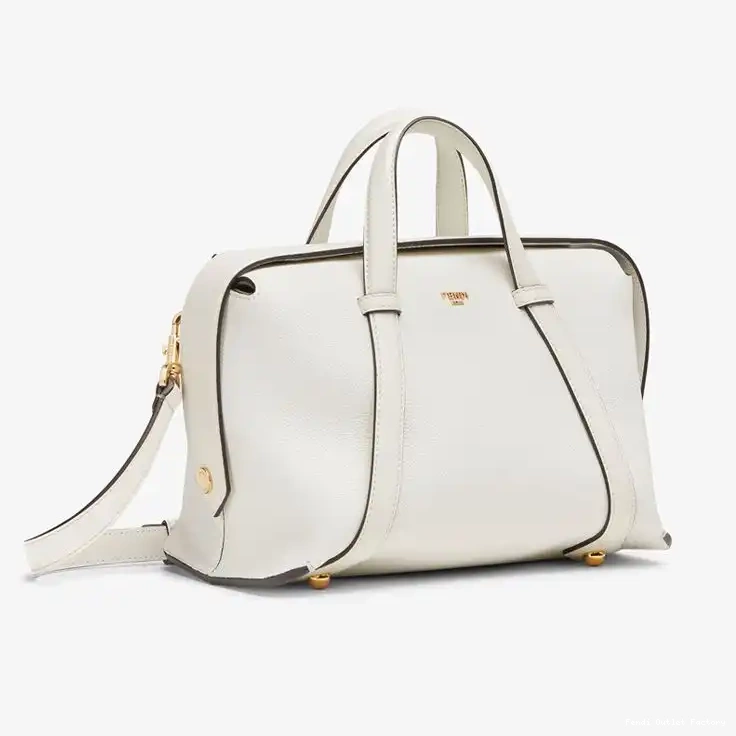 Affordable HOT Grained In 365 Fendi Boston Leather White Medium Bag 0406